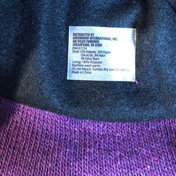 Flannel Lined Purple Hat & Mittens Set - Picture 2 of 3